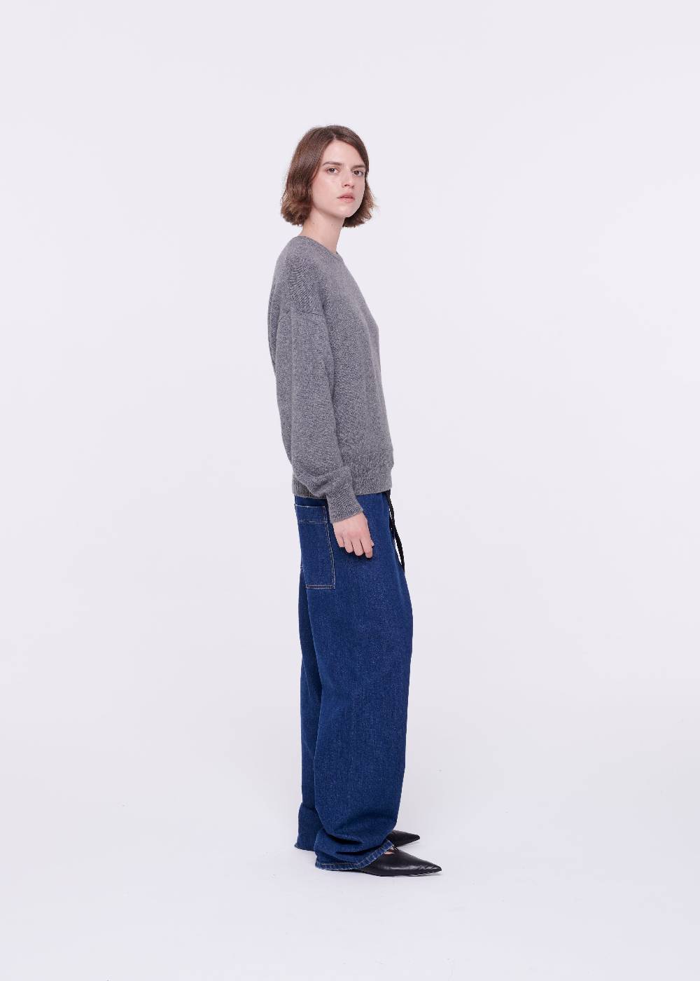 Plan C JEANS A GAMBA AMPIA CON CINTURA NERA Online