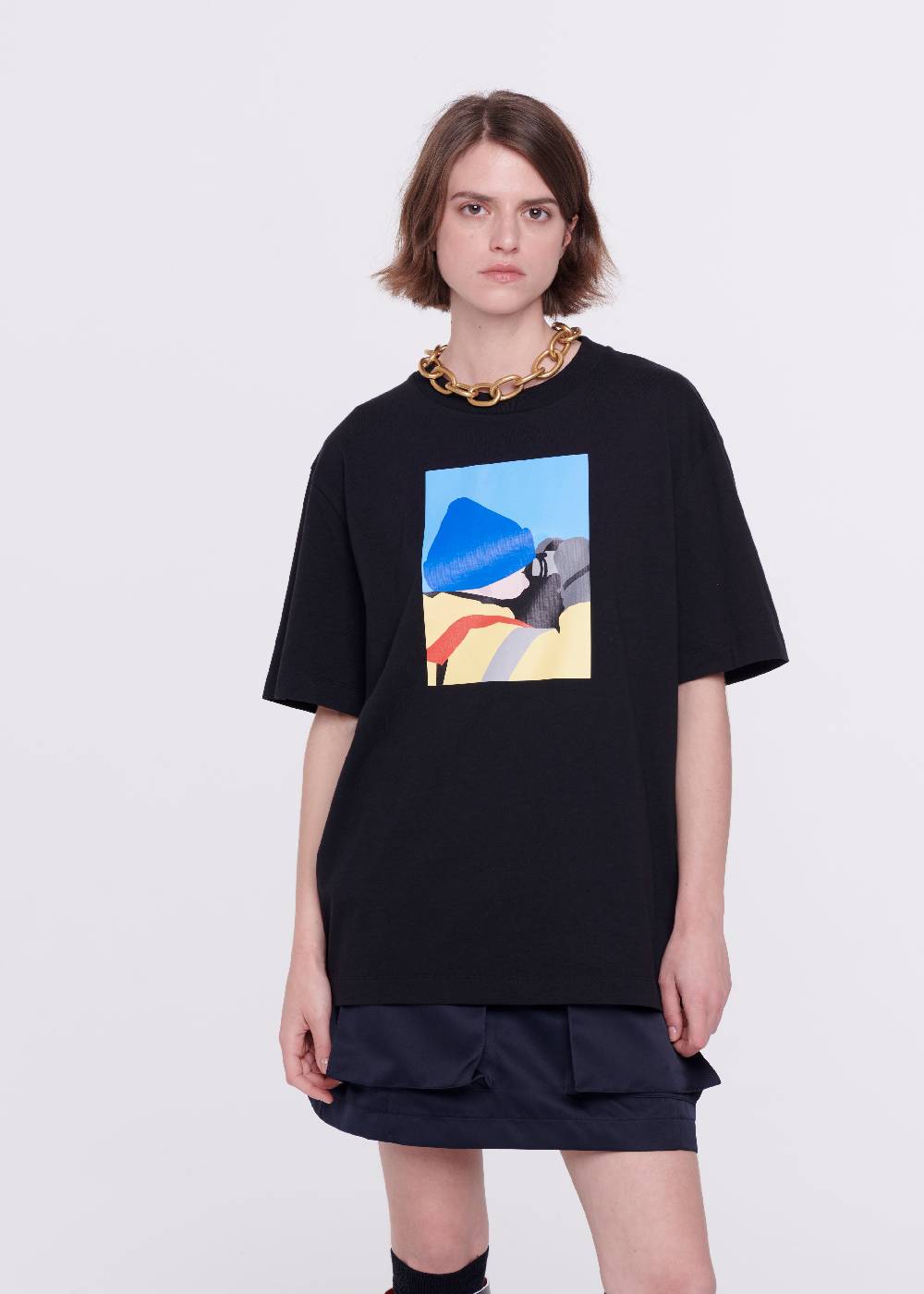 Plan C T-SHIRT NERA IN COTONE CON STAMPA Saldi