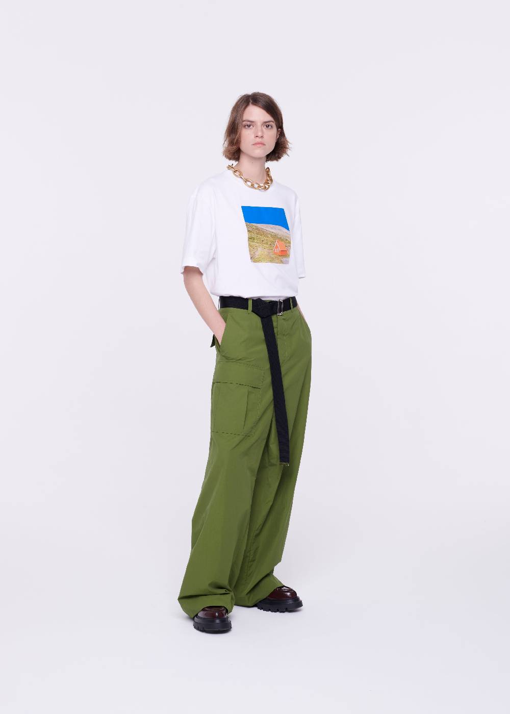Plan C PANTALONI CARGO VERDE MILITARE CON CINTURA Hotsell