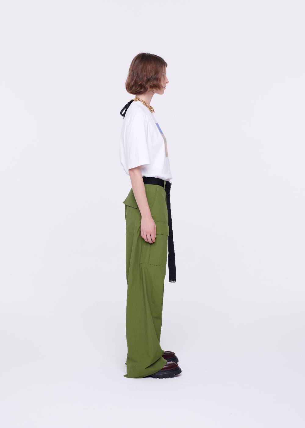 Plan C PANTALONI CARGO VERDE MILITARE CON CINTURA Hotsell