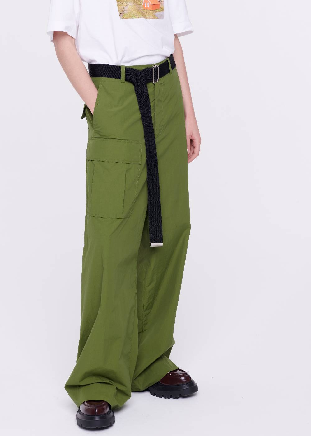 Plan C PANTALONI CARGO VERDE MILITARE CON CINTURA Hotsell