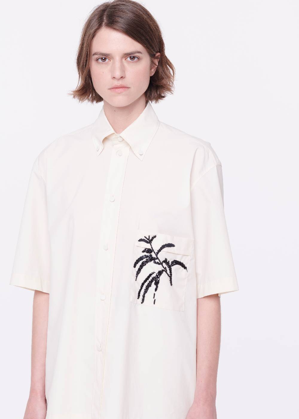Plan C CAMICIA IN COTONE TECNICO CON RICAMO IN PAILLETTES Vendita