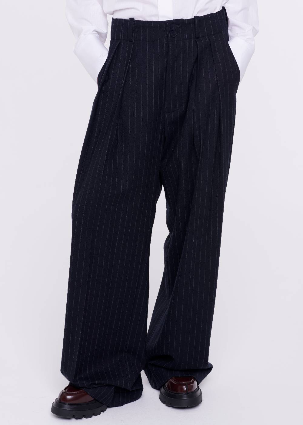 Plan C PANTALONI GESSATI A GAMBA AMPIA IN LANA Soddisfazione Garantita