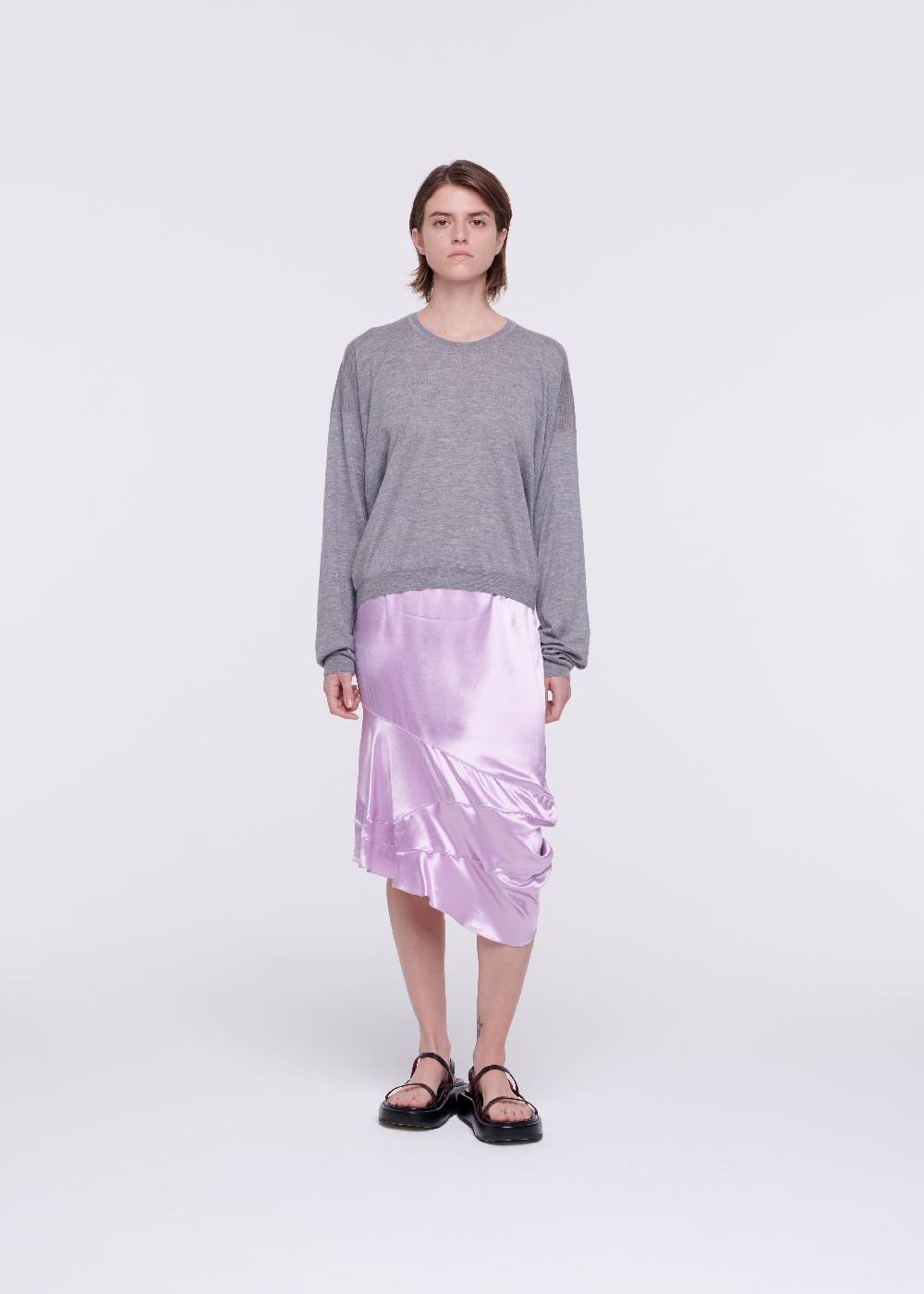 Plan C GONNA MIDI DRAPPEGGIATA IN RASO Shopping Online