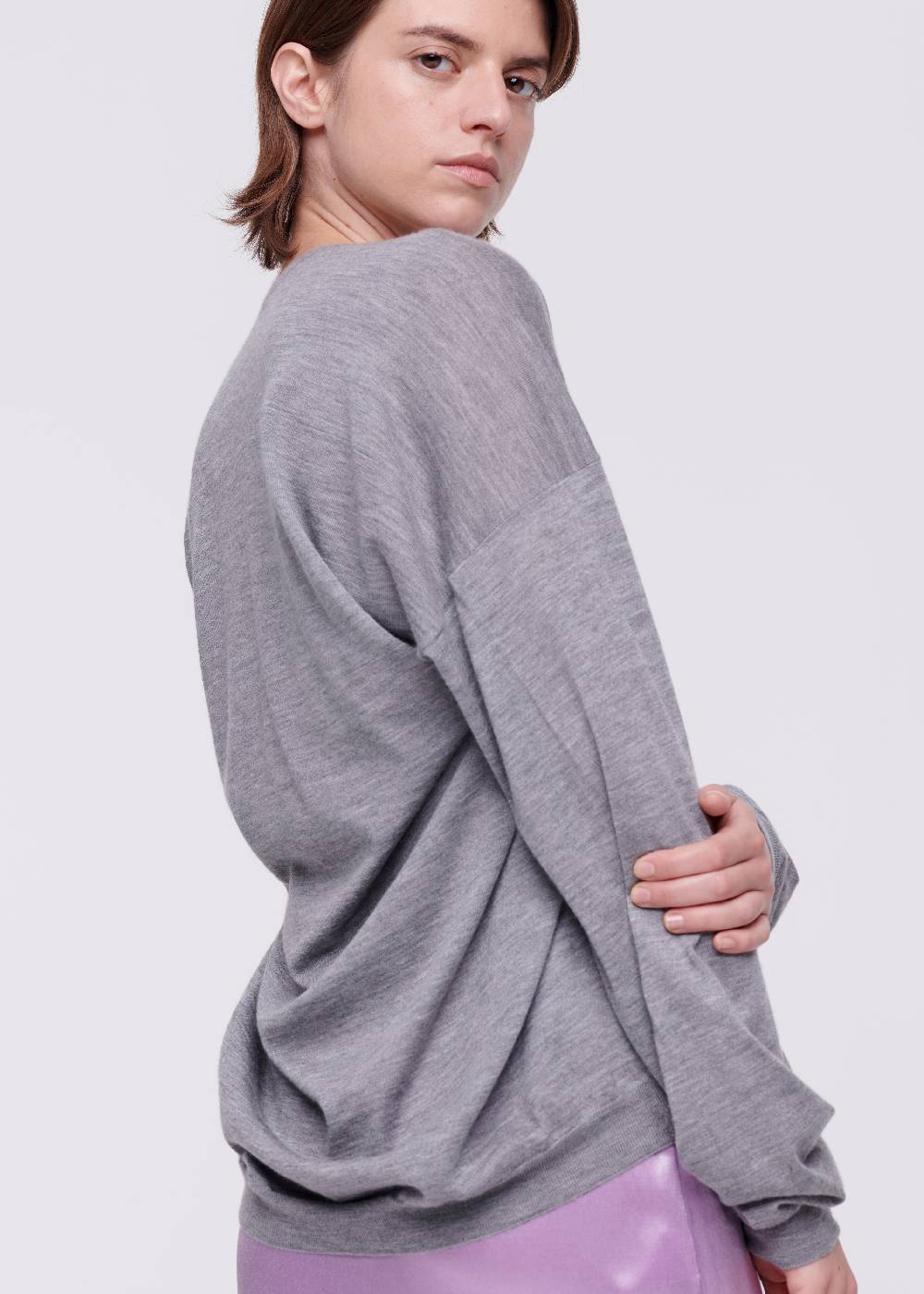 Plan C MAGLIONE GRIGIO IN CASHMERE DRAPPEGGIATO Economico