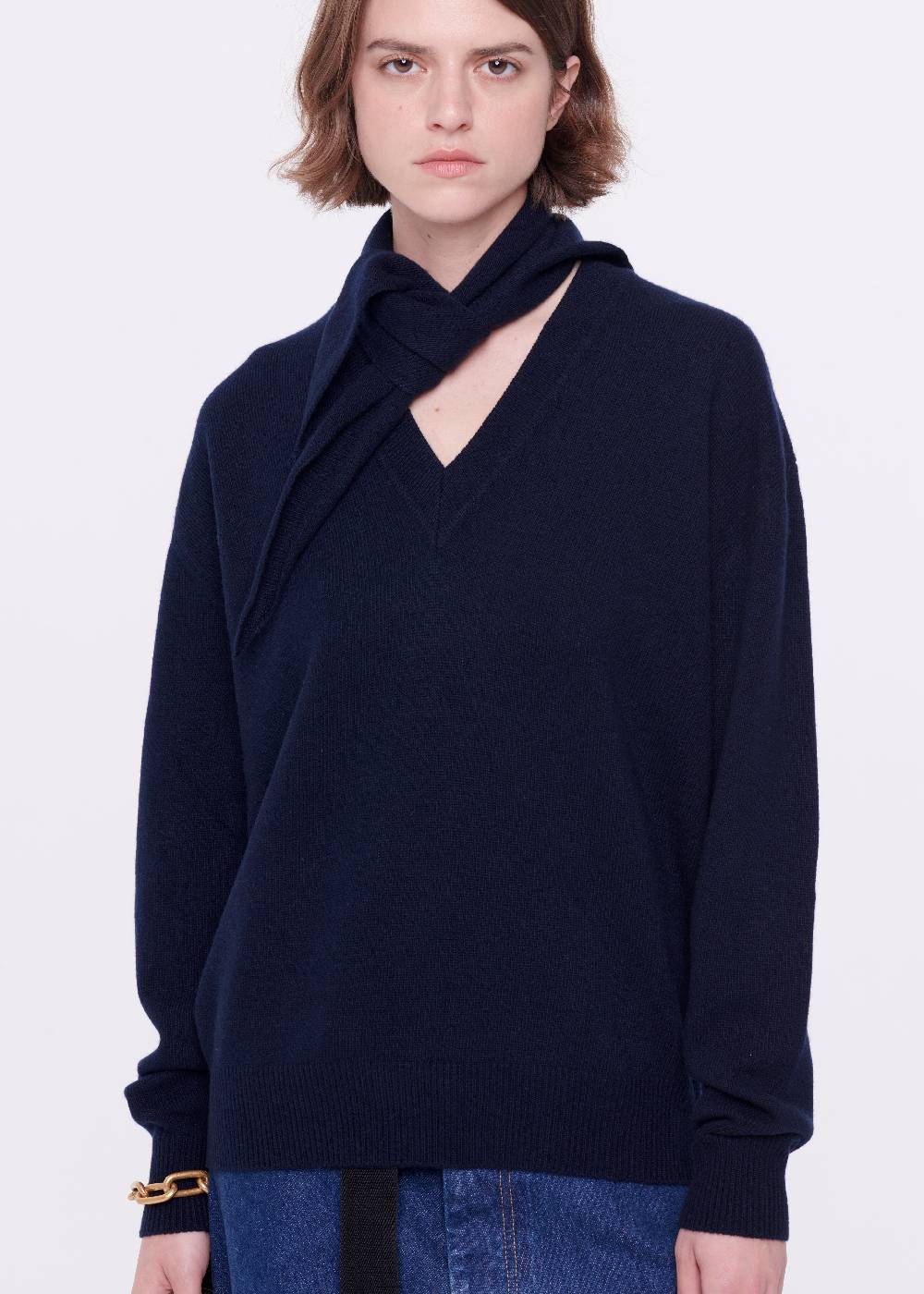 Plan C MAGLIONE CON FOULARD NAVY IN LANA Online