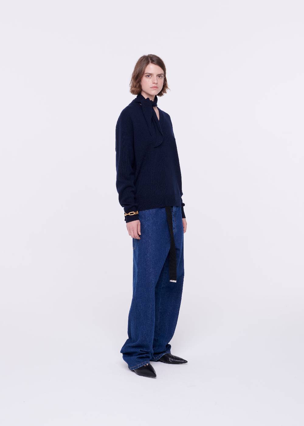 Plan C MAGLIONE CON FOULARD NAVY IN LANA Online