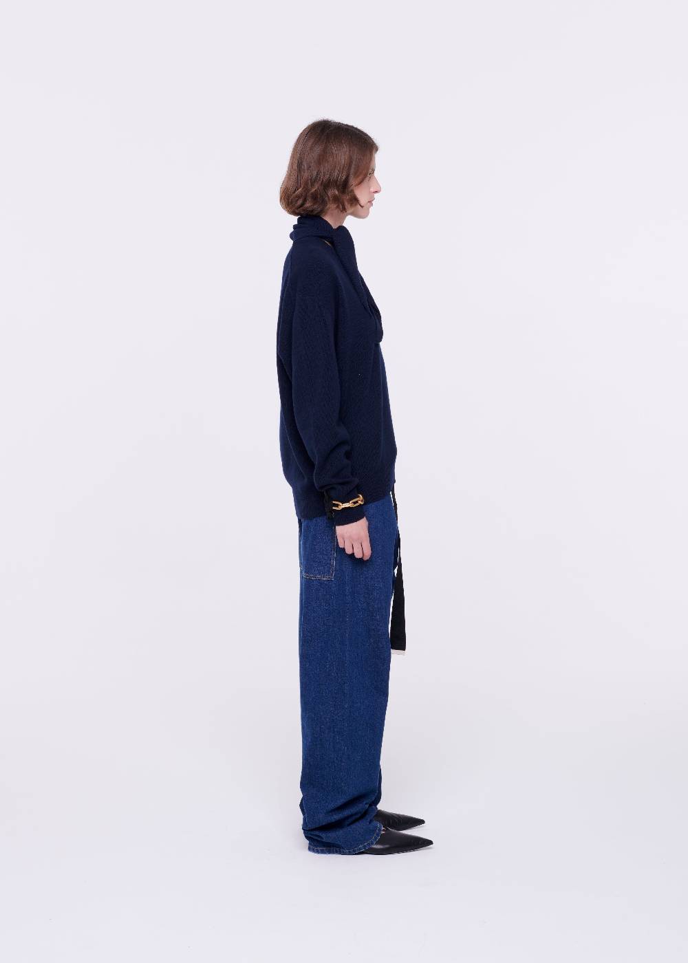 Plan C MAGLIONE CON FOULARD NAVY IN LANA Online