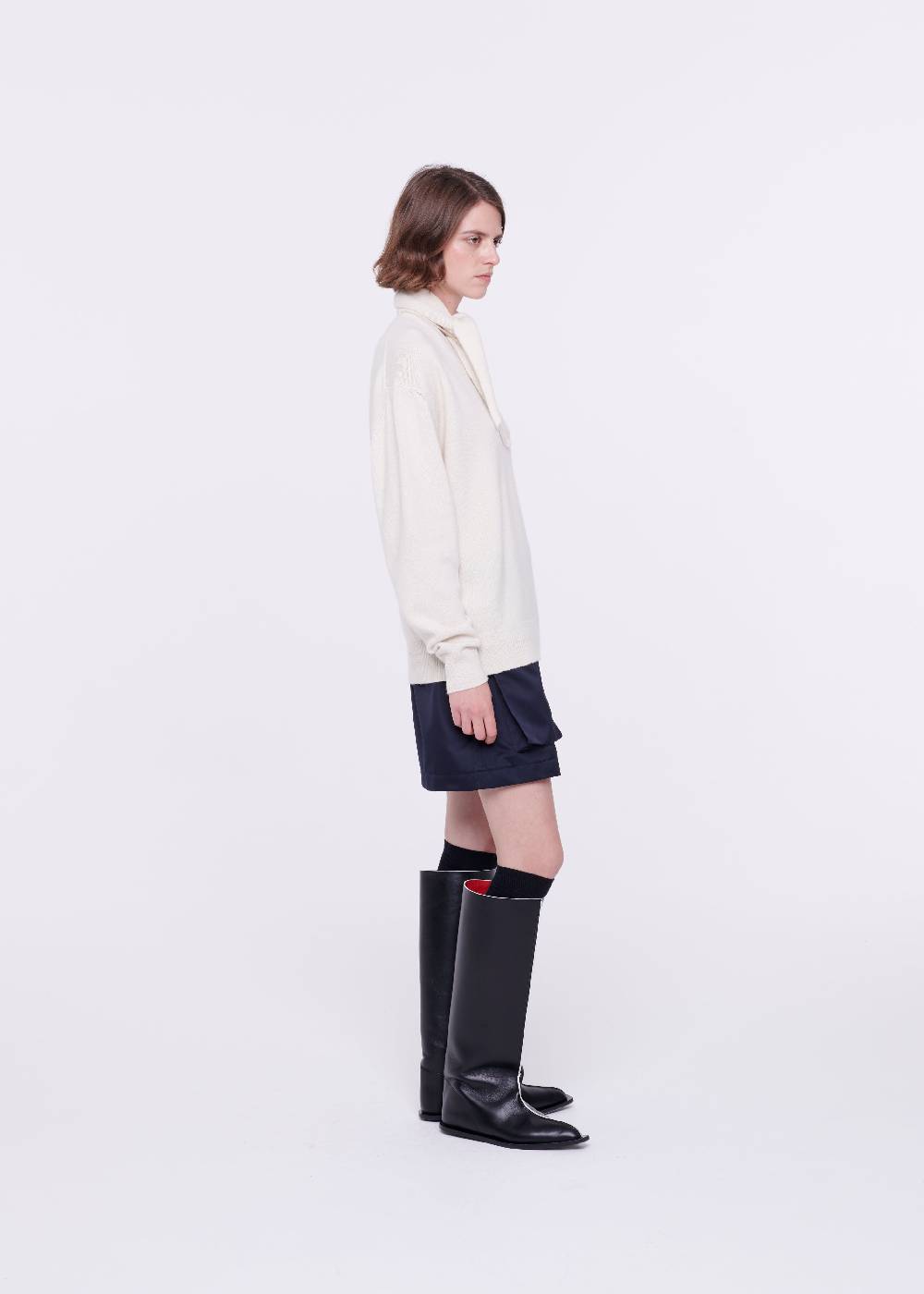 Plan C MAGLIONE CON SCIALLE IN LANA COLOR BURRO Outlet