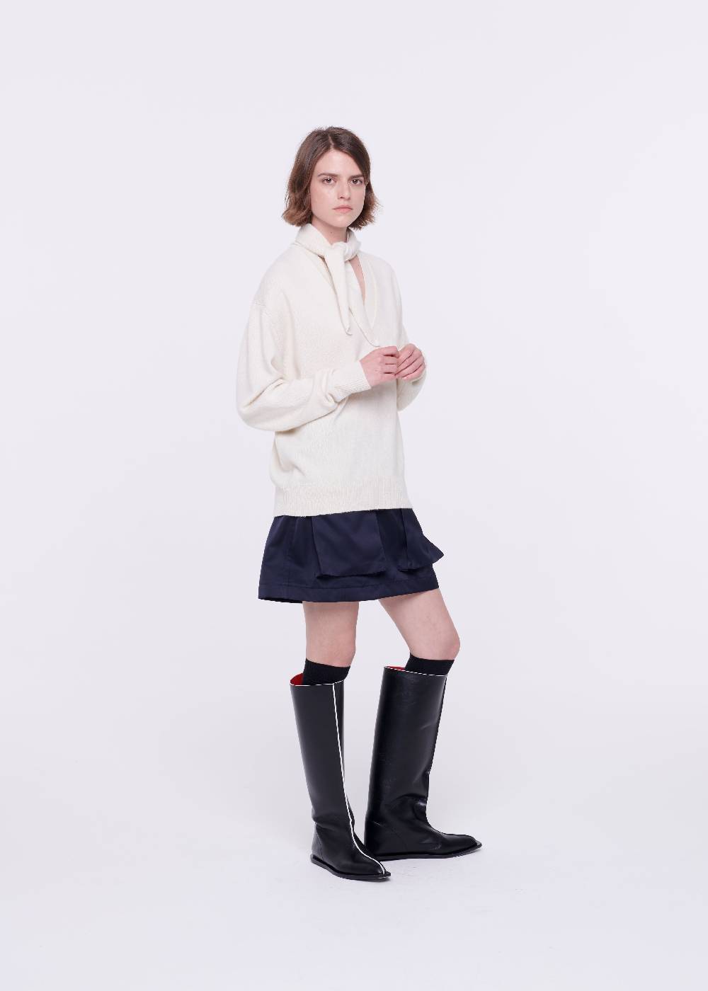 Plan C MAGLIONE CON SCIALLE IN LANA COLOR BURRO Outlet