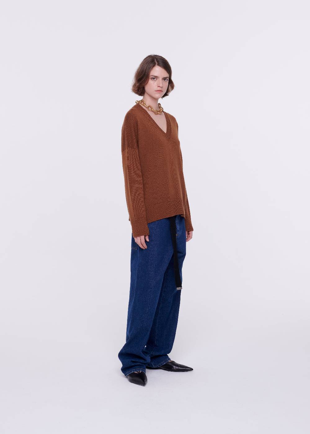Plan C MAGLIONE CON SCOLLO A V IN LANA MERINO Vendita Calda