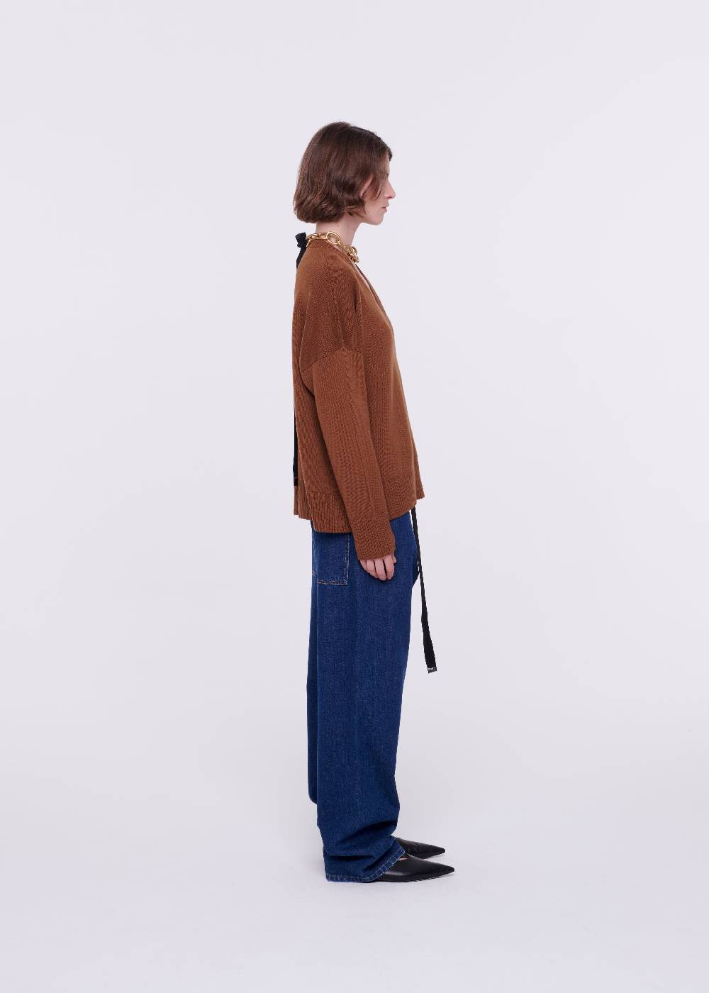Plan C MAGLIONE CON SCOLLO A V IN LANA MERINO Vendita Calda