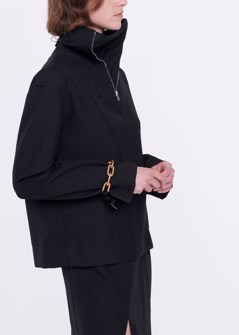 Plan C CAMICIA NERA IN LANA CON CERNIERA In Linea