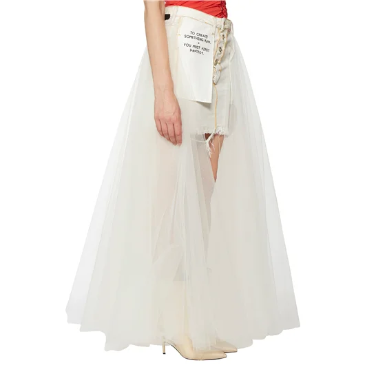 BEN TAVERNITI UNRAVEL GONNA LUNGA IN DENIM E TULLE Shopping Online