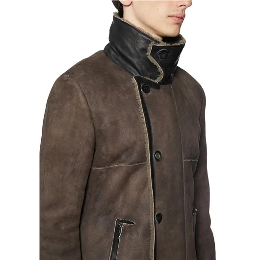 DANIELE BASTA CAPPOTTO IN SHERALING E PELLE Vendita Calda