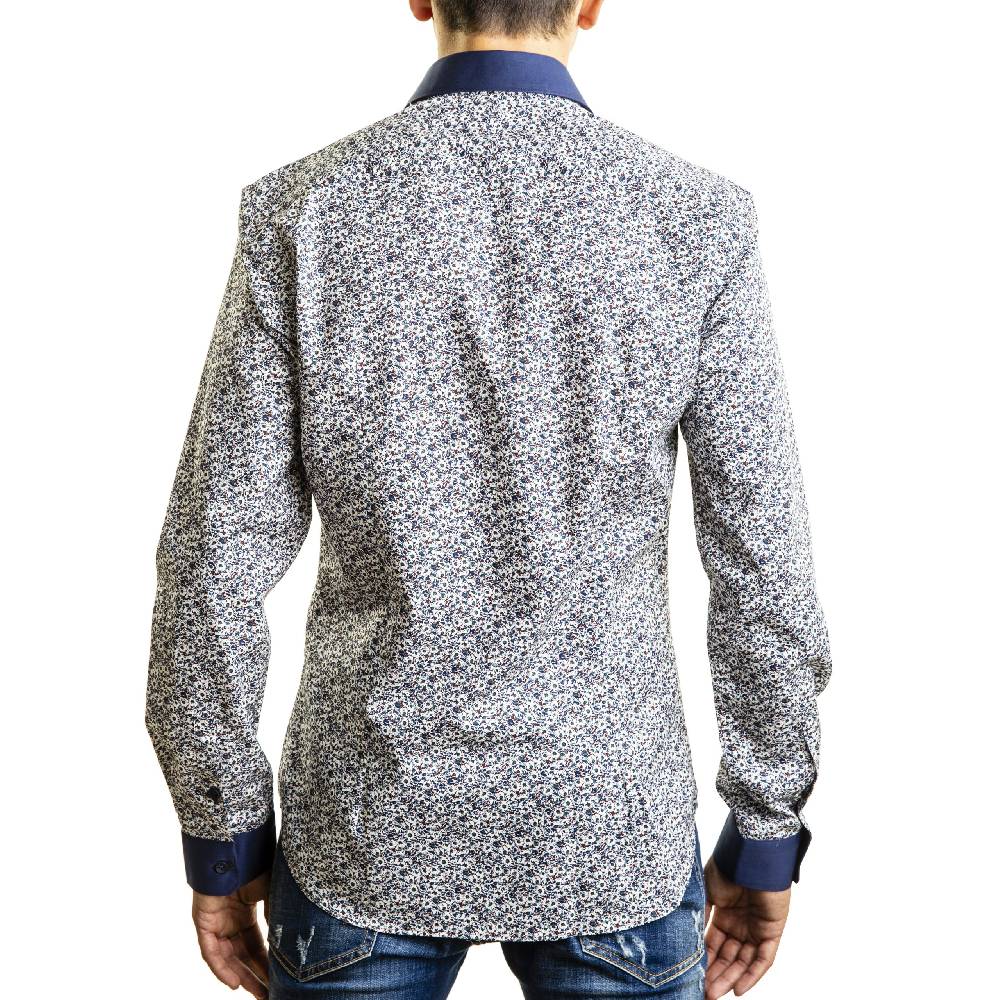 Poggianti Camicia fantasia collo e polsi in contrasto Promozione Limitata