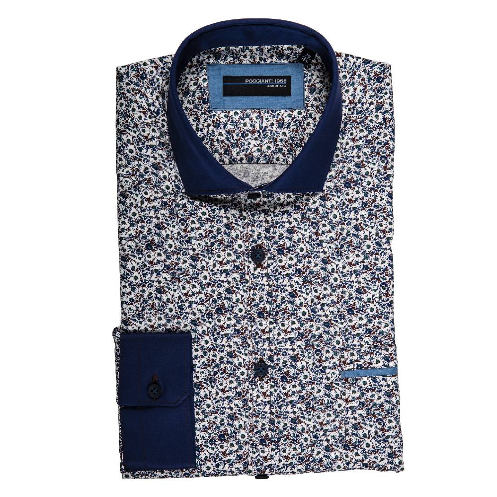 Poggianti Camicia fantasia collo e polsi in contrasto Promozione Limitata