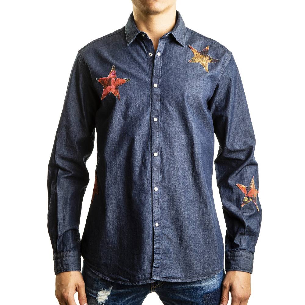 Poggianti Camicia Denim con stelle patchwork In Vendita