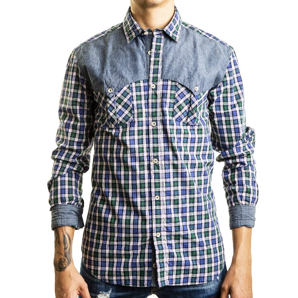 Poggianti Camicia Quadri con contrasti in denim Saldi
