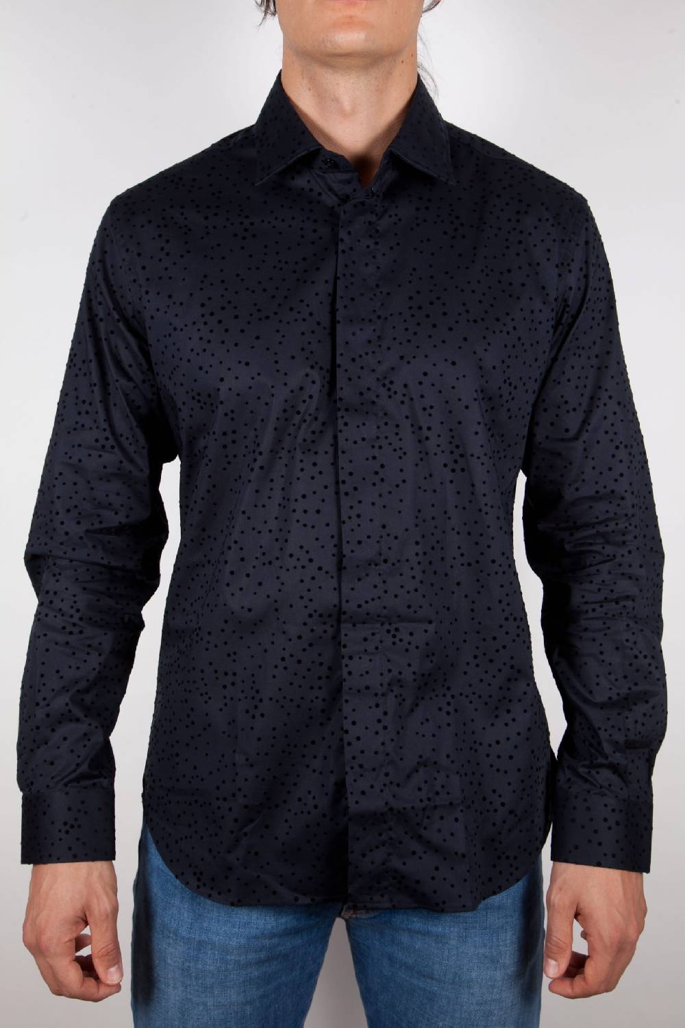 Poggianti Camicia Fantasia Floccato Nero Promozione Limitata