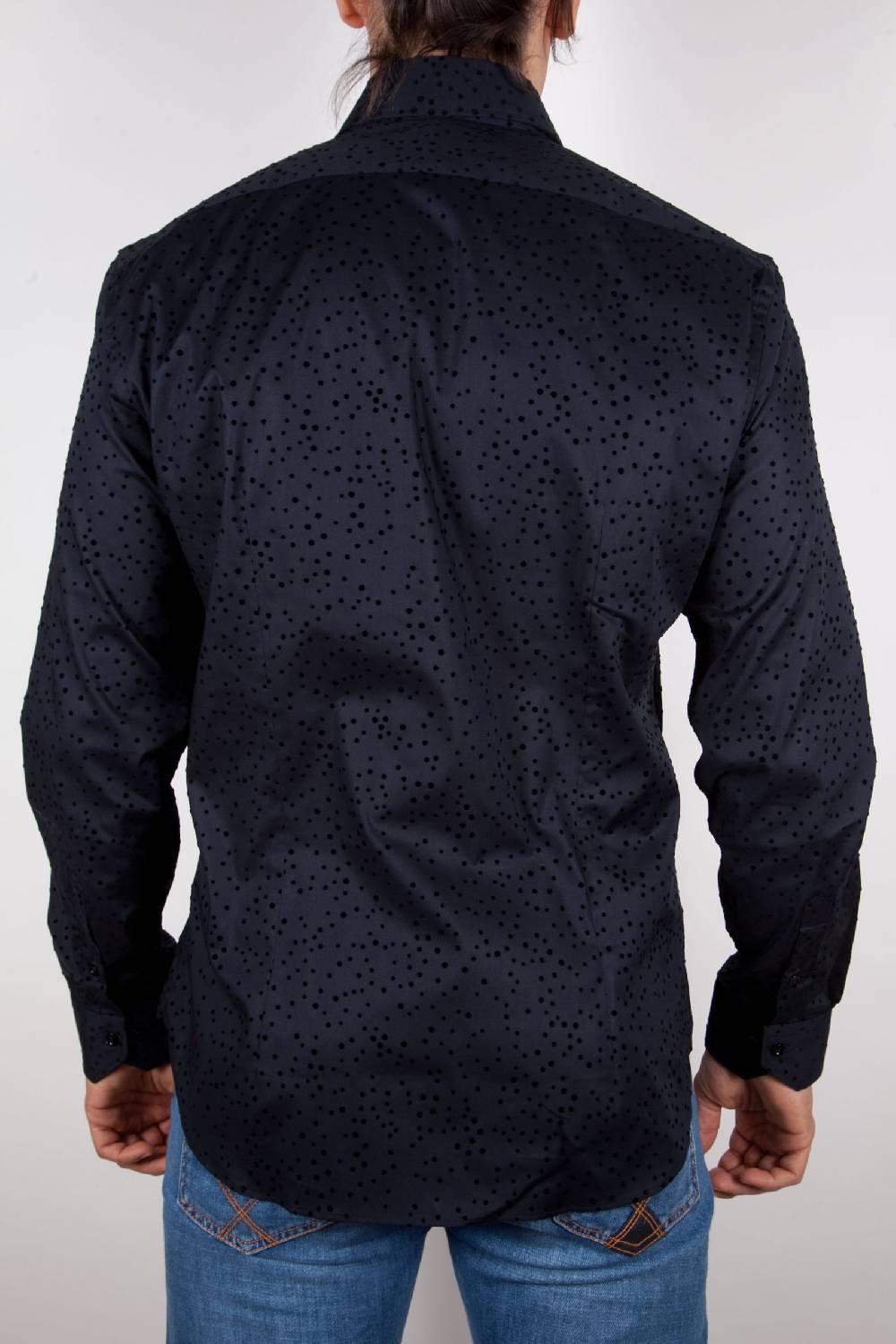 Poggianti Camicia Fantasia Floccato Nero Promozione Limitata