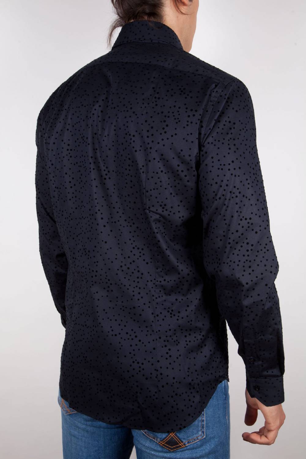 Poggianti Camicia Fantasia Floccato Nero Promozione Limitata