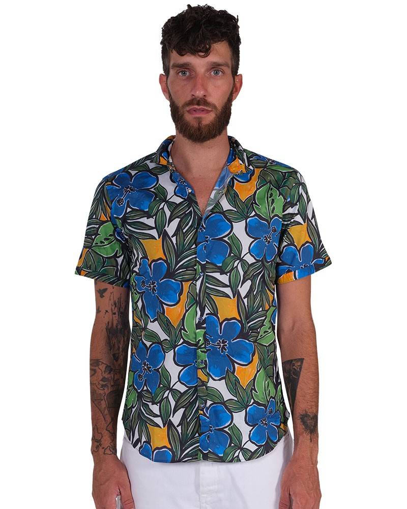 Poggianti Camicia Fantasia Collo Morbido azzurro Convenienza