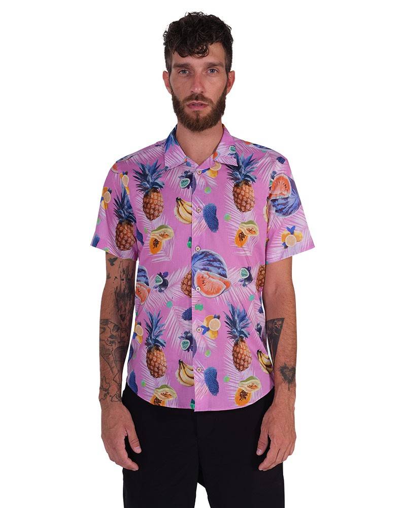 Poggianti Camicia Fantasia Collo Morbido Rosa Novità