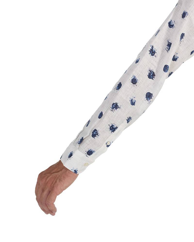 Poggianti Camicia Fantasia Collo Morbido Bianco Sconto