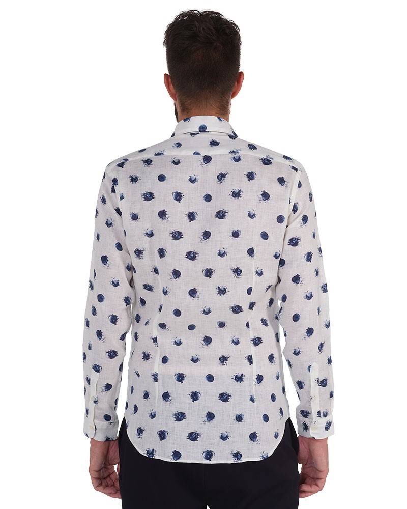 Poggianti Camicia Fantasia Collo Morbido Bianco Sconto
