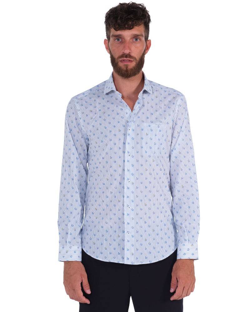 Poggianti Camicia Fantasia Collo Morbido Azzurro/Bianco Offerta