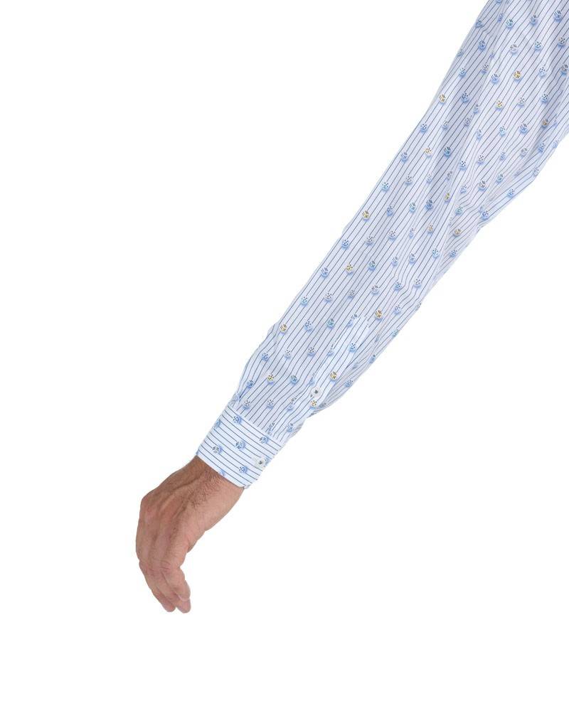 Poggianti Camicia Fantasia Collo Morbido Azzurro/Bianco Offerta