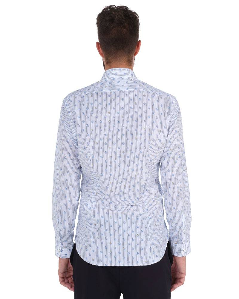 Poggianti Camicia Fantasia Collo Morbido Azzurro/Bianco Offerta