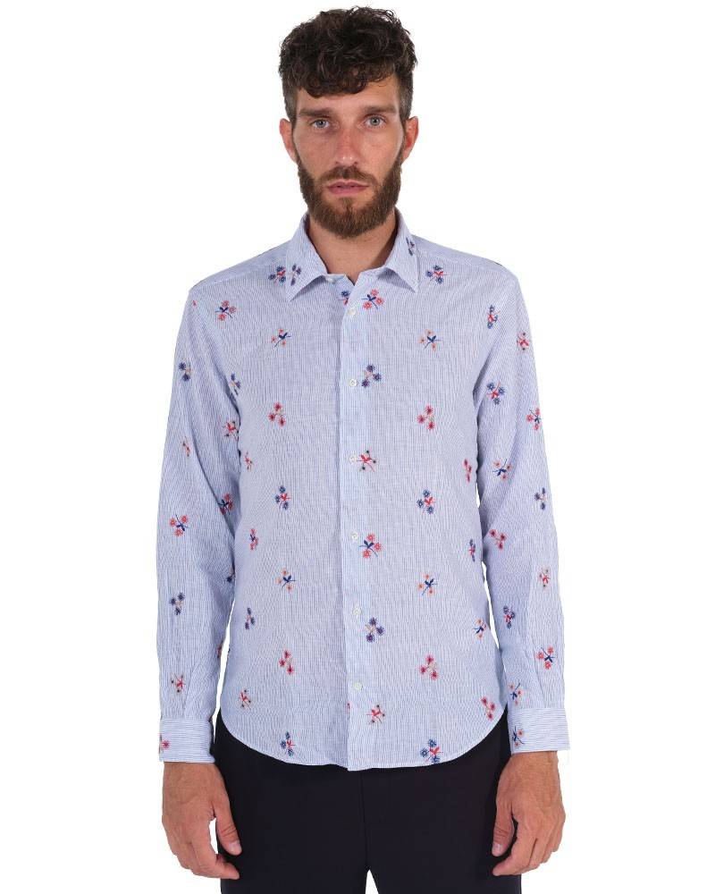 Poggianti Camicia Fantasia Collo Morbido azzurro Online