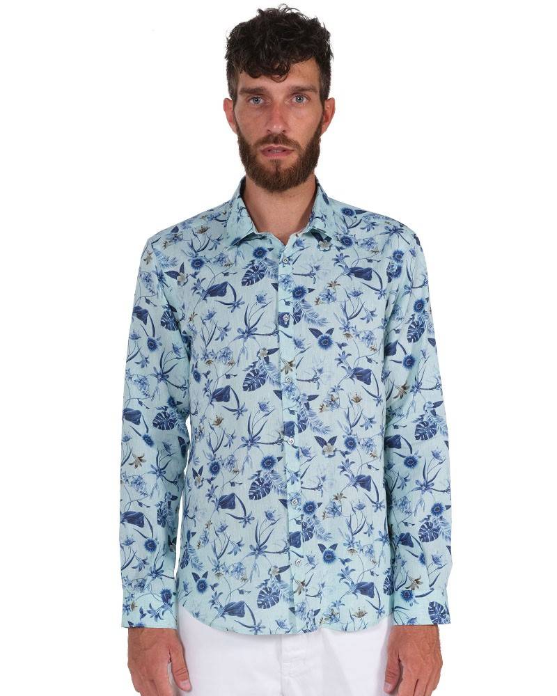 Poggianti Camicia Fantasia Collo Morbido Verde Outlet