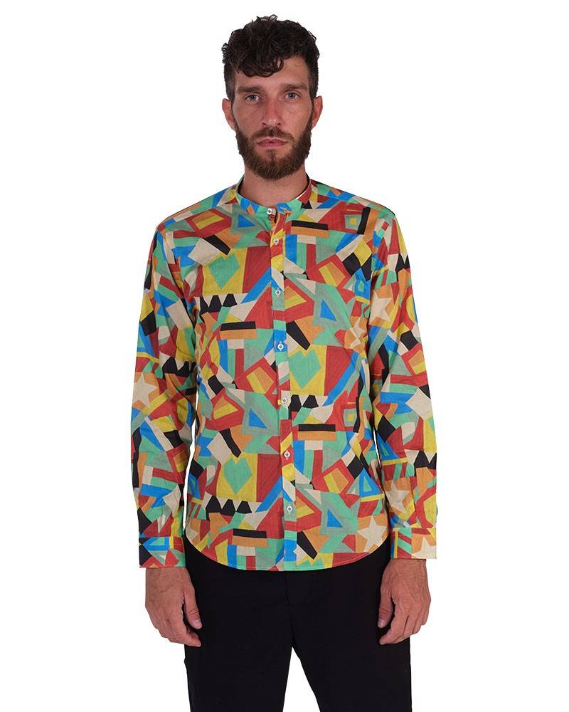 Poggianti Camicia fantasia geometrica multicolor, Collo coreano Negozio