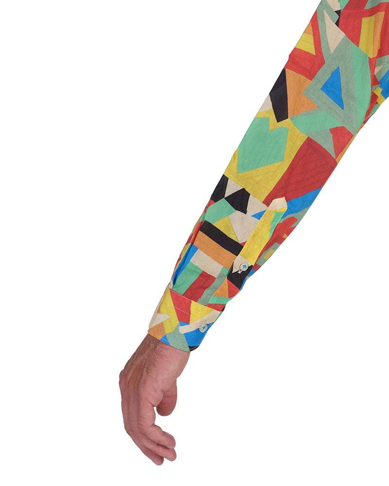 Poggianti Camicia fantasia geometrica multicolor, Collo coreano Negozio