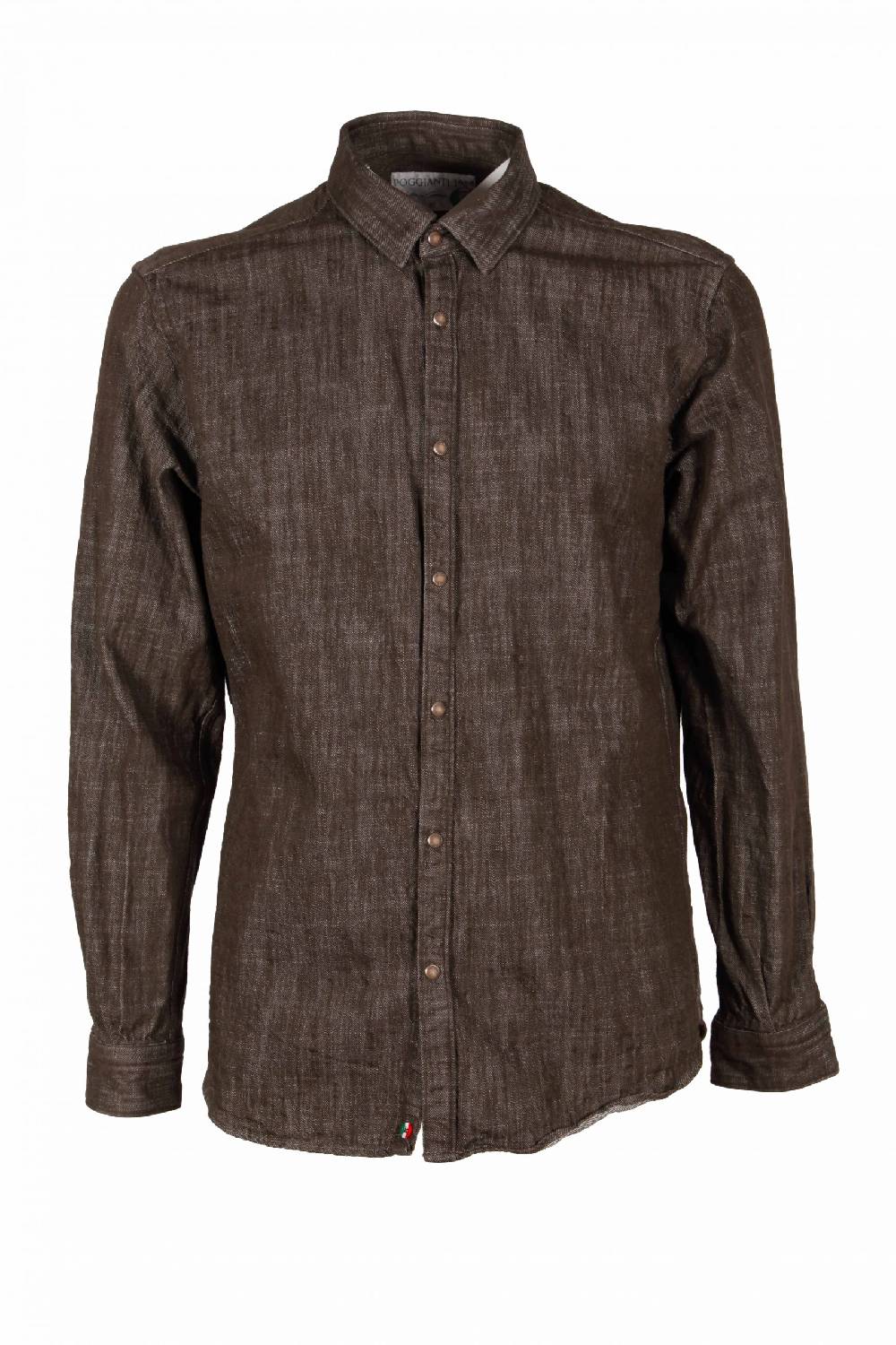 Poggianti Camicia uomo in denim verde militare CHIUSI-66F-233-02 In Linea