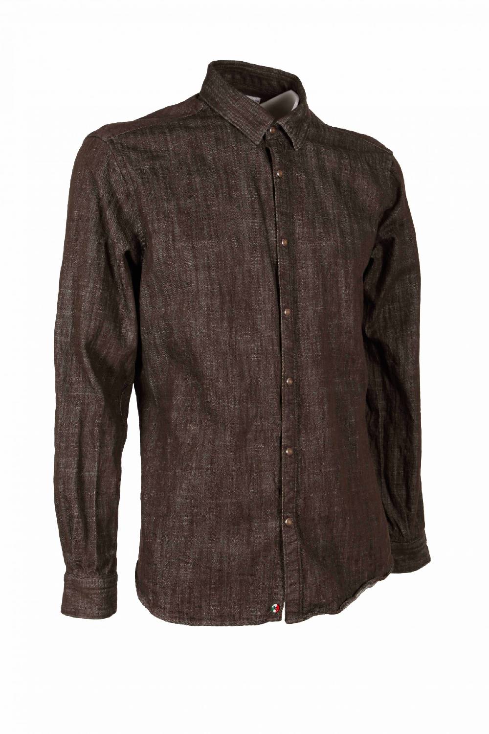 Poggianti Camicia uomo in denim verde militare CHIUSI-66F-233-02 In Linea