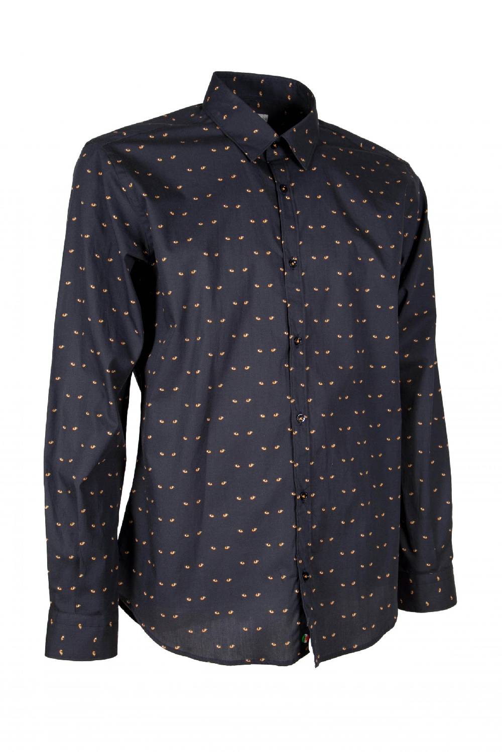 Poggianti Camicia uomo Blu in cotone stampata con occhi di gatto PISA-UBBF-177-01 Spedizione Gratuita