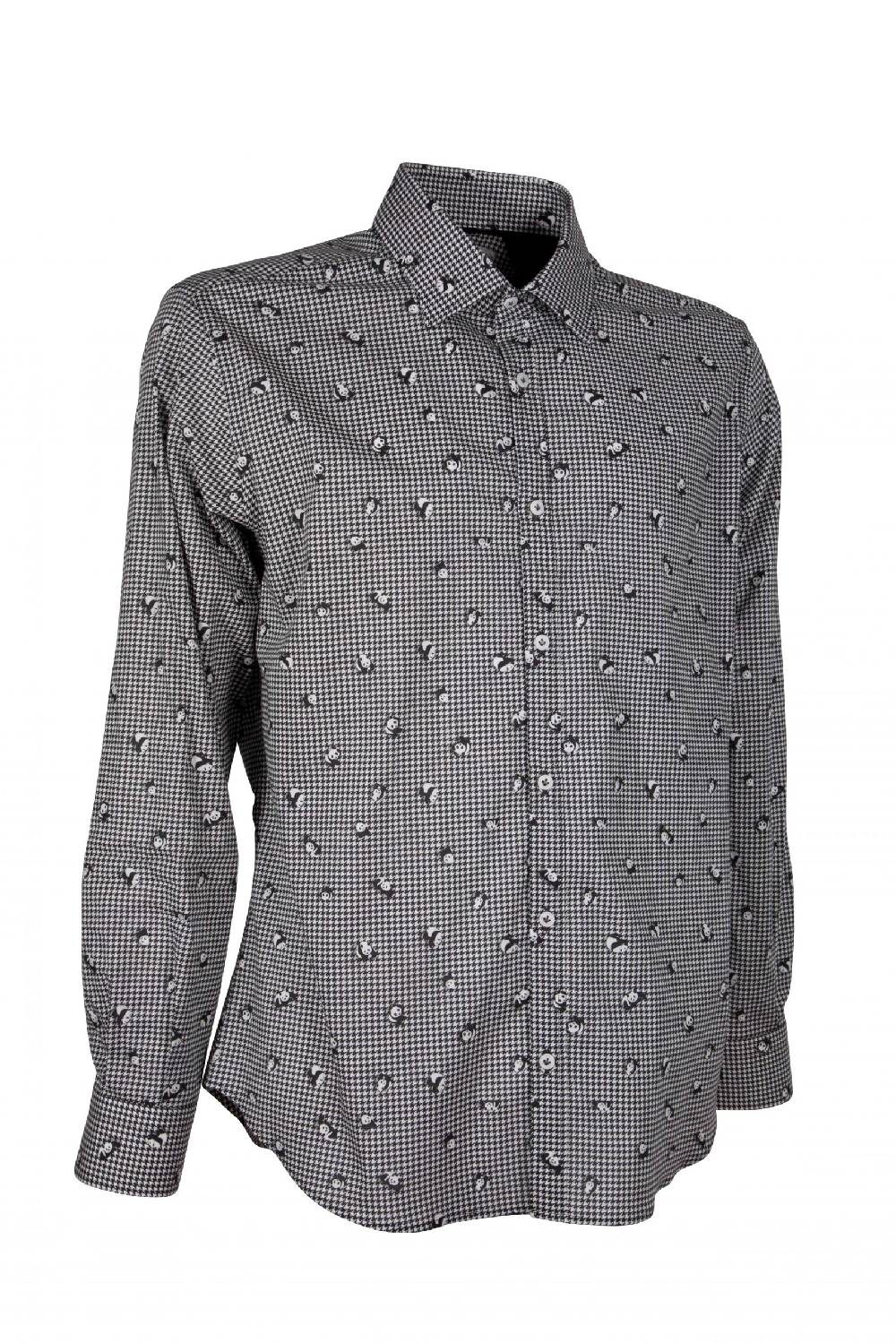 Poggianti Camicia uomo stretch con stampa panda su pied de poule GIOVI-95-174-01 Promozione Limitata