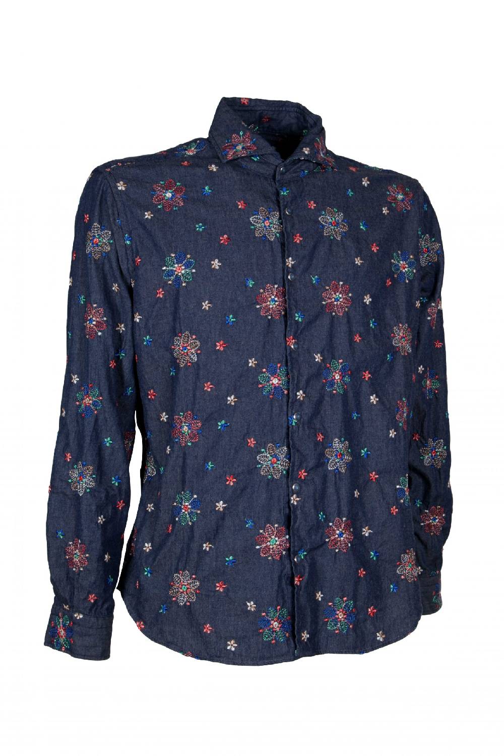 Poggianti Camicia uomo in Denim con Ricami FIRENZE-31W-249-01 Fino al 60% di sconto