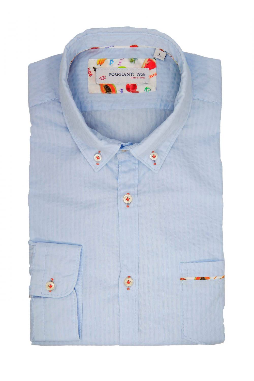 Poggianti Camicia tinta unita celeste collo morbido Sottocosto