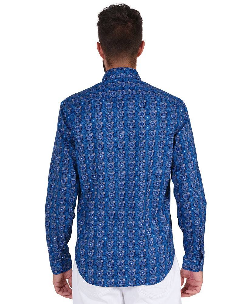 Poggianti Camicia Fantasia Collo Morbido Azzurro/Bianco Convenienza