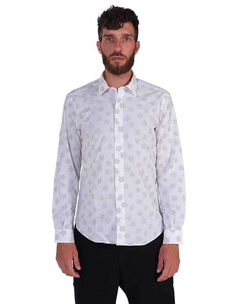 Poggianti Camicia Floreale Collo Morbido Bianca Novità