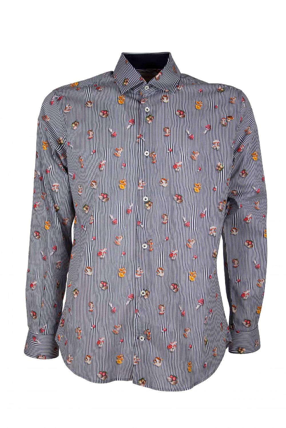 Poggianti Camicia uomo stretch con stampa funghi su riga CALCI-73-136-01 Outlet