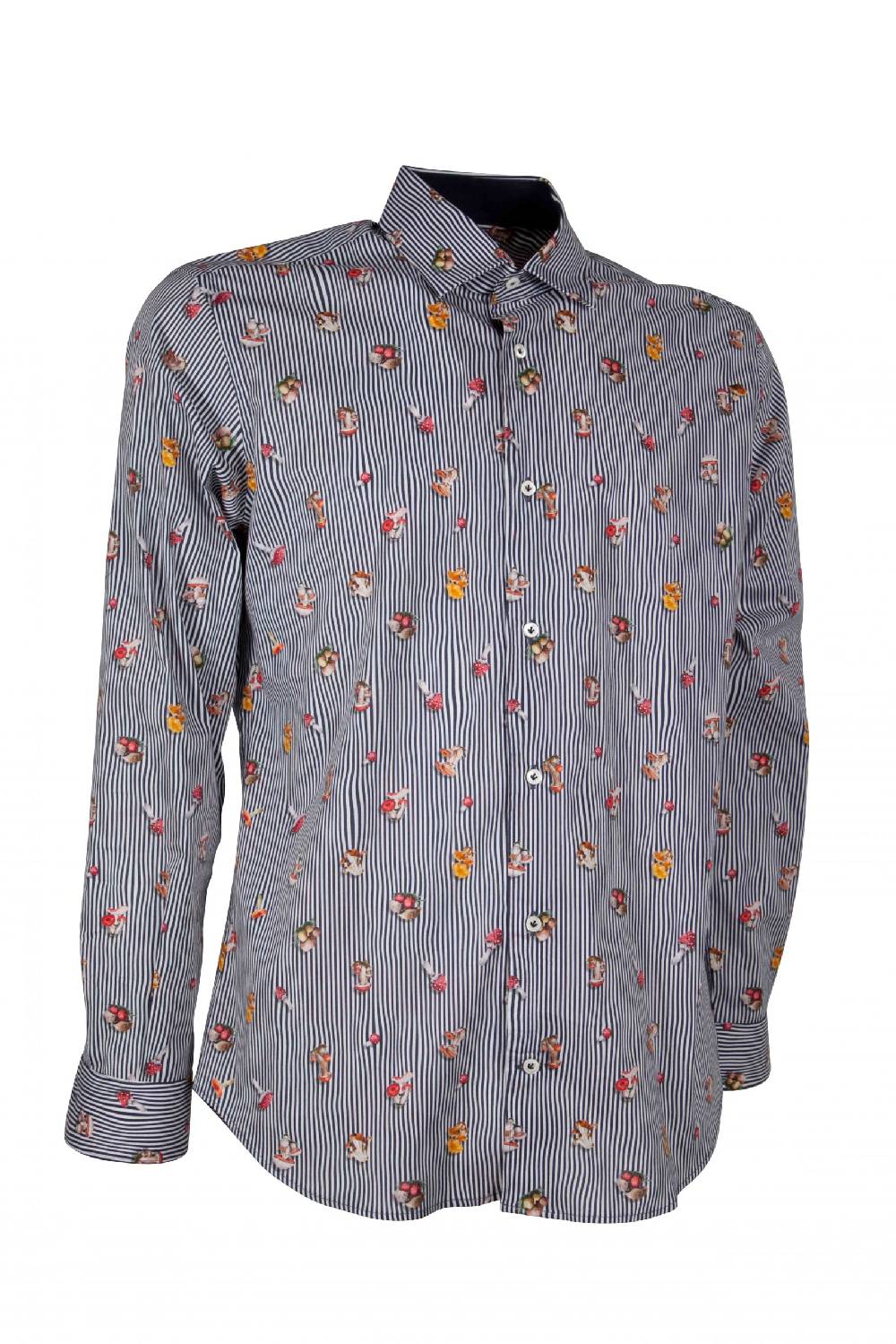 Poggianti Camicia uomo stretch con stampa funghi su riga CALCI-73-136-01 Outlet