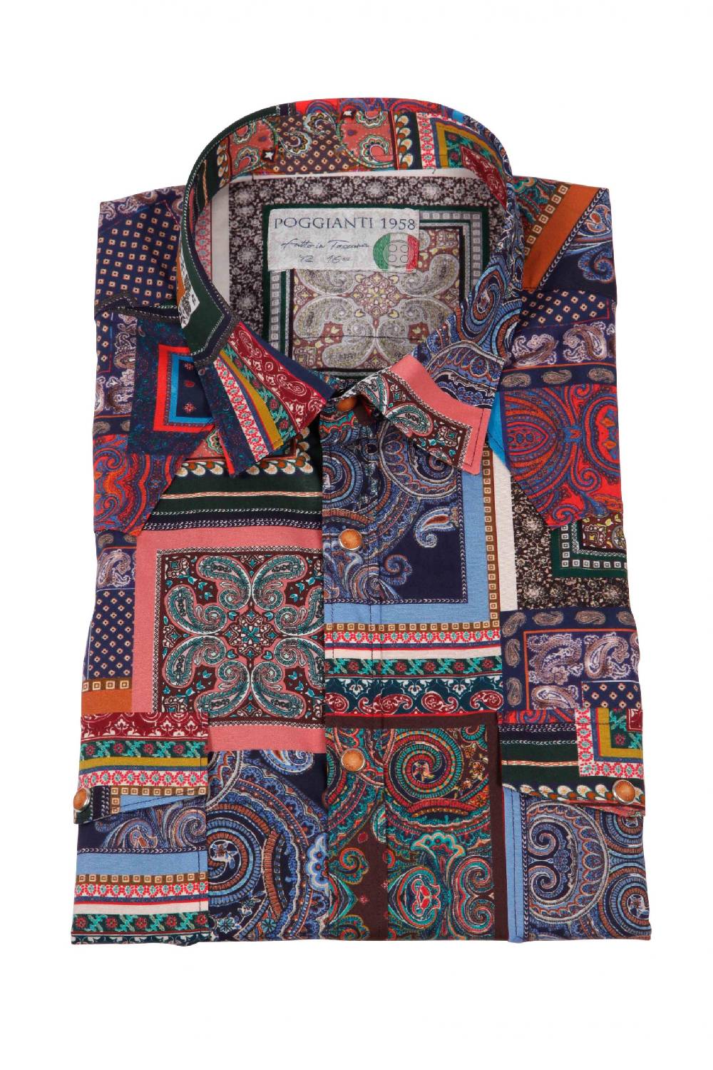 Poggianti Camicia uomo stretch con stampa geometrica EMPOLI-UBBF-166-01