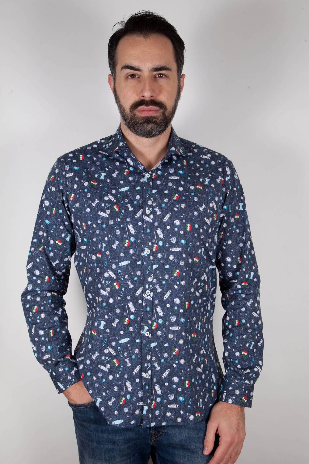 Poggianti Camicia con stampa PISA-31F-524-01 Vendita Calda