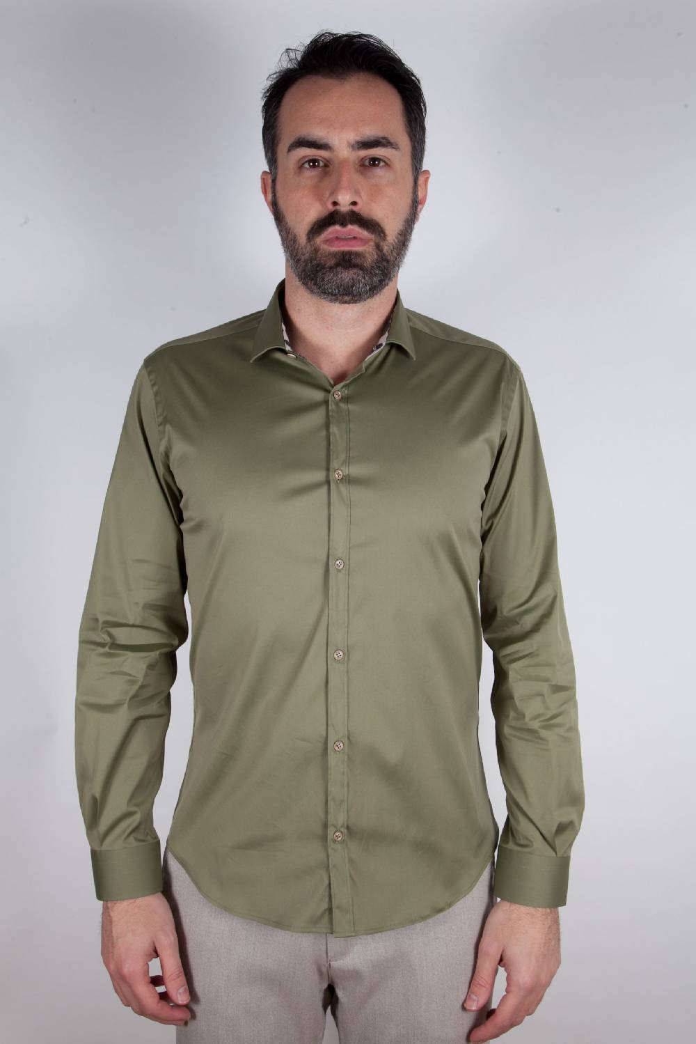 Poggianti Camicia Stretch Collo francese tinta unita PRACCHIA-62M-500-03 In Saldo